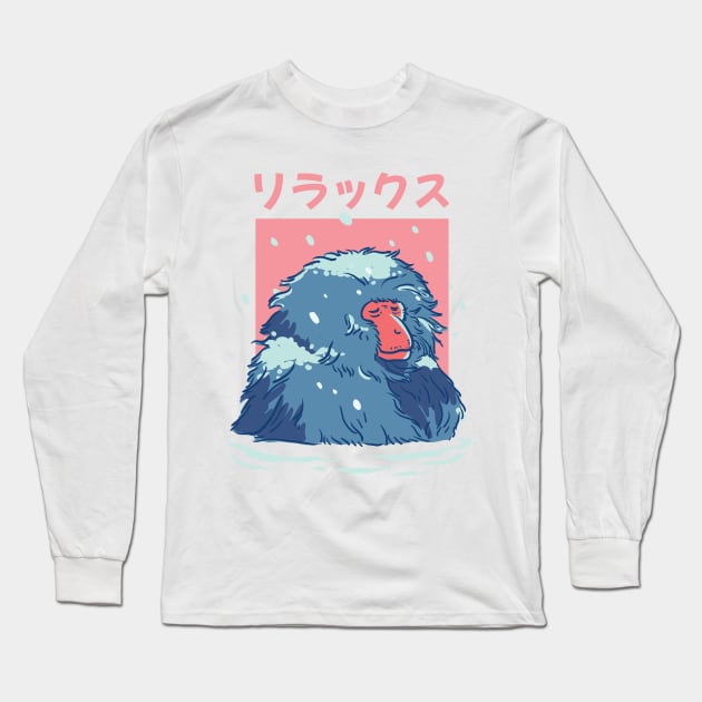 relax onsen monkey Long Sleeve T-Shirt by Dilectum